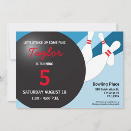 Convites boliche de aniversário, 5 azul, vermelho