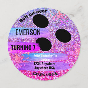 Convites Boliche de BOLA DE BOLICHE com brilho púrpura, fes