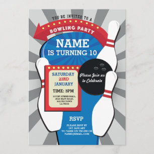 Convites Boliche Festa de aniversário Tenpin Boys Girls Con