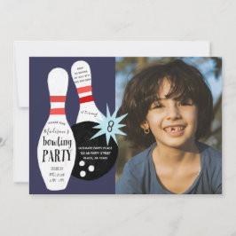 Convites Boliche moderna, Festa de aniversário azul e verme