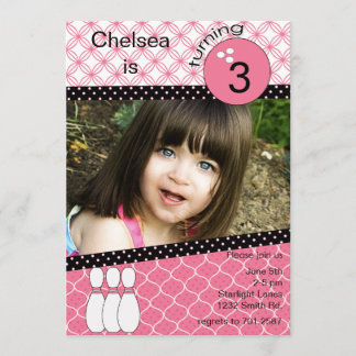 Convites boliche rosa moderno com foto