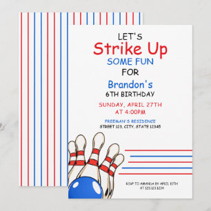 Convites Boliche Vermelha e Azul Jogada no Aniversário da 6