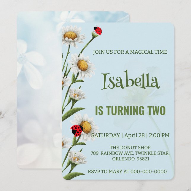 Convites Bolinhas bonita Aniversário de criança azul margar (Frente/Verso)