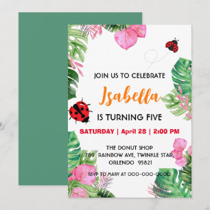 Convites Bolinhas bonita Ladybug verão rosa flor rosa Anive