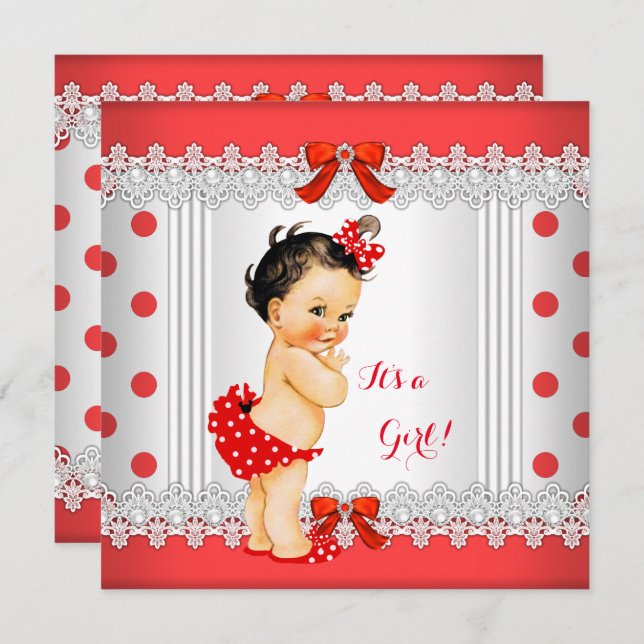 Convites Bolinhas brancas Chás de fraldas brancas do  Girl  (Frente/Verso)