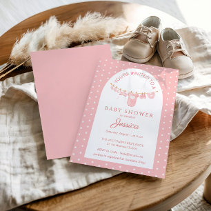 Convites Bolinhas cor-de-rosa-pêssego, Chá de fraldas de ro