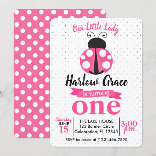 Convites Bolinhas de Ladybug cor-de-rosa - Aniversário das