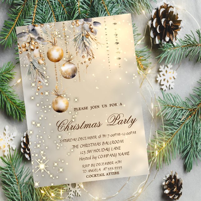 Convites Bolinhas de Natal Antigas Douradas Festa de Natal (Criador carregado)
