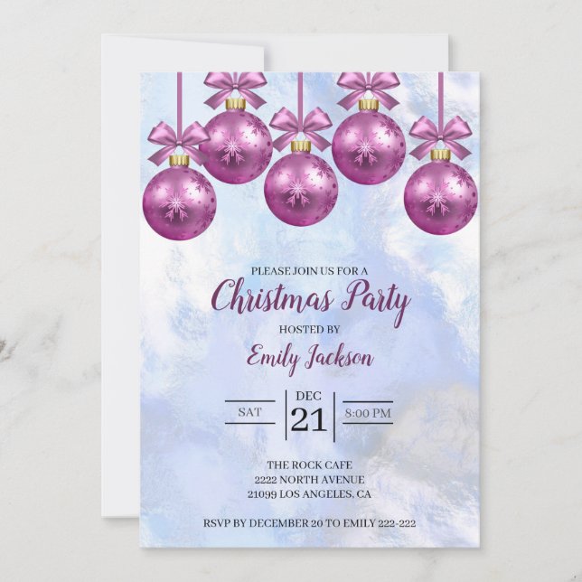 Convites Bolinhas de Natal Cor-de-Rosa (Frente)