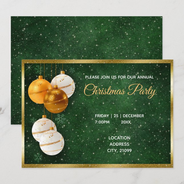 Convites Bolinhas de Natal Douradas e Brancas (Frente/Verso)