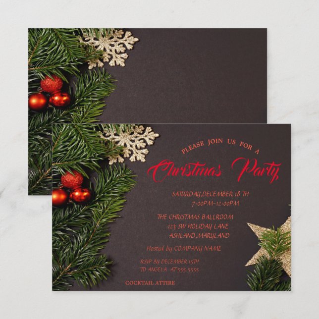 Convites Bolinhas de Natal, Festa de Natal da Empresa de Ra (Frente/Verso)