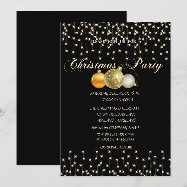 Convites Bolinhas de Natal,Luzes,Festa de Natal da Empresa  (Frente/Verso)