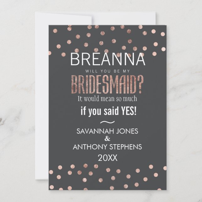 Convites Bolinhas Douradas e carvão negro Bridesmaid (Frente)