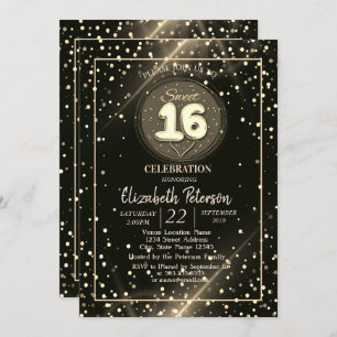 Convites Bolinhas Douradas Elegantes, Doce Festa 16