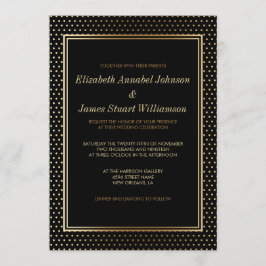 Convites Bolinhas Douradas em preto | Celebração de Casamen