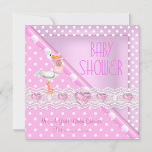 Convites Bolinhas para bebês de Chá de fraldas rosa bonito