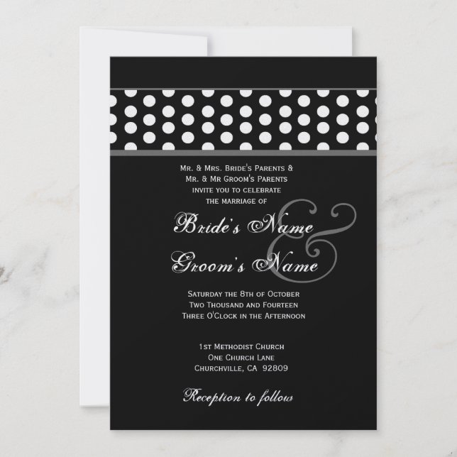 Convites Bolinhas preto e branco que Wedding o modelo (Frente)