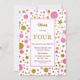 Convites Bolinhas rosa 4ª festa de aniversário