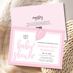 Convites Bolinhas rosa Chá de fraldas BoHO Código QR