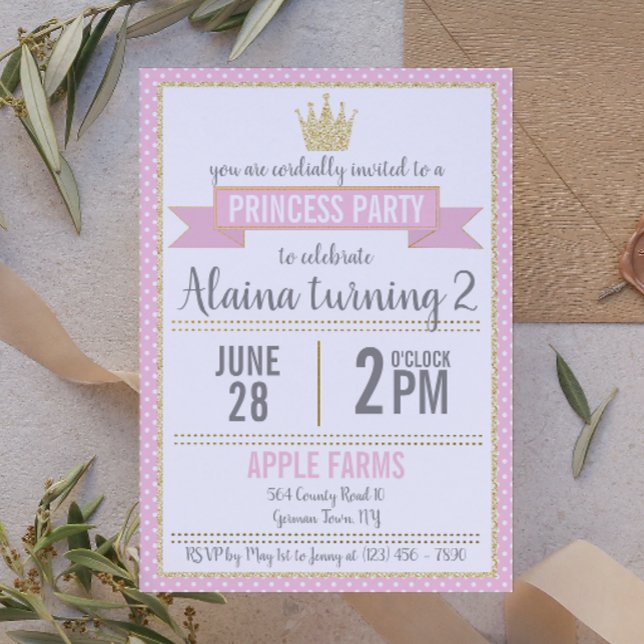 Convites Bolinhas rosa e princesa brilhante Aniversário (Criador carregado)