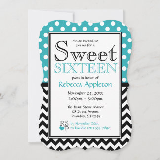 Convites Bolinhas Turquoise & Chevron Sweet 16