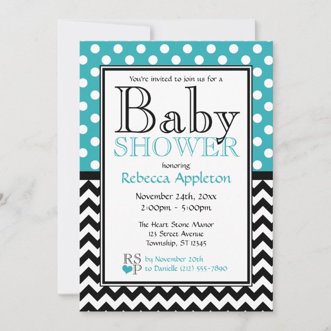 Convites Bolinhas Turquoise e Chá de fraldas de Gavão (Frente)