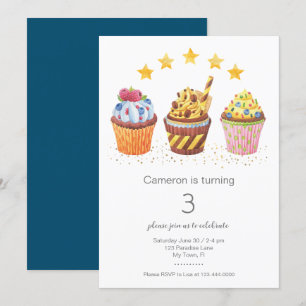 Convites Bolinhos de Aniversário de Água Colorida Little Sw