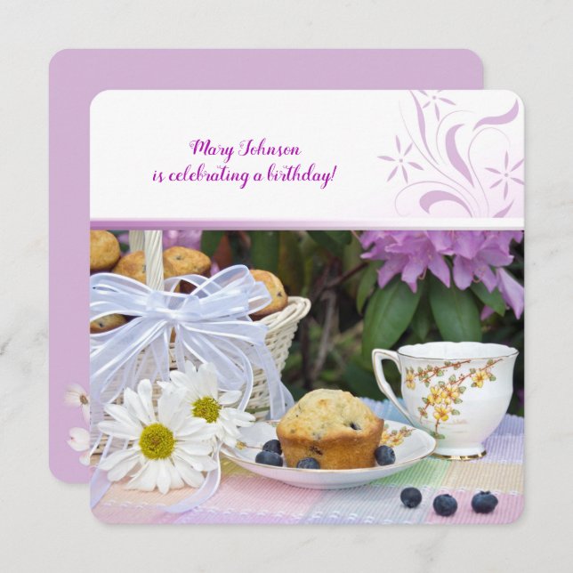 Convites Bolinhos de mirtilo aniversário brunch (Frente/Verso)