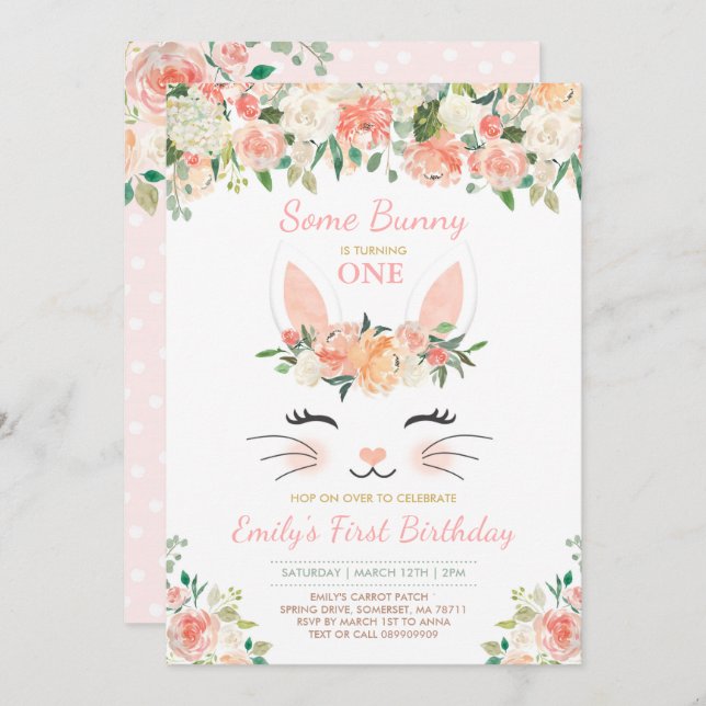 Convites Bolny Birthday Convoca Um Aniversário Coelhinho (Frente/Verso)