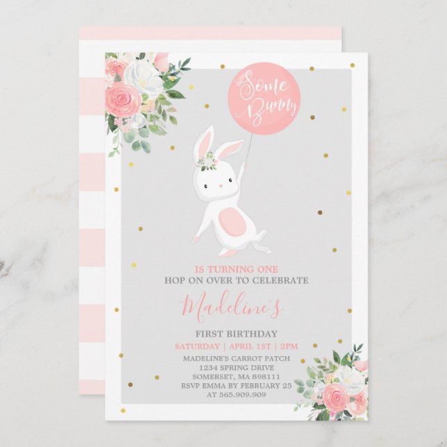 Convites Bolny Birthday Convoca Um Aniversário Coelhinho (Frente/Verso)