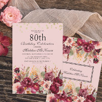 Bolo Aniversário 80 Rosa Borgonha Floral Dourado B