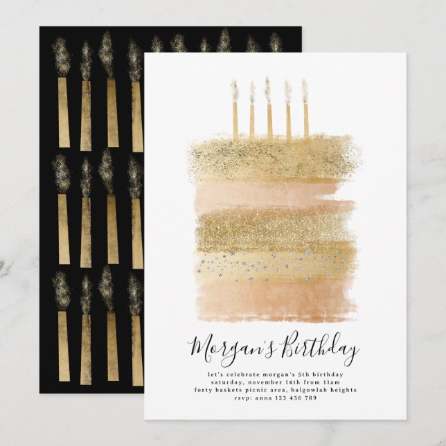 Convites Bolo Aniversário Convide Meninas, 5 Aniversário Do (Frente/Verso)