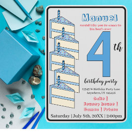 Convites Bolo Azul de Aniversário 4º Crianças de Festa de A