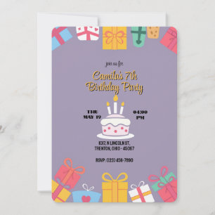 Convites Bolo Colorido de Aniversário com Presentes