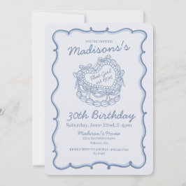 Convites Bolo Coquetel Retro Coração com Arco Azul Aniversá