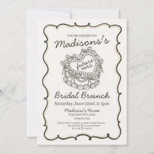 Convites Bolo Coquette Coração Retro Bege Brunch Nupcial