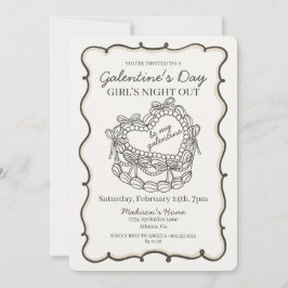 Convites Bolo Coquette Coração Retro Laço Bege Galentine