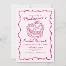 Convites Bolo Coquette Coração Retro Laço Rosa Brunch Nupci