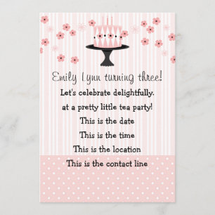 Convites Bolo cor-de-rosa com 3 velas