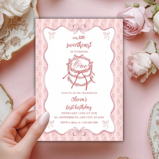 Convites Bolo Cor-de-Rosa Namorada Primeiro Aniversário (Criador carregado)