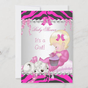Convites Bolo Cute Loura Festa de Bebê Menina Zebra Rosa