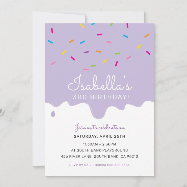 Convites Bolo da FESTA do aniversário de criança goteja asp (Frente)