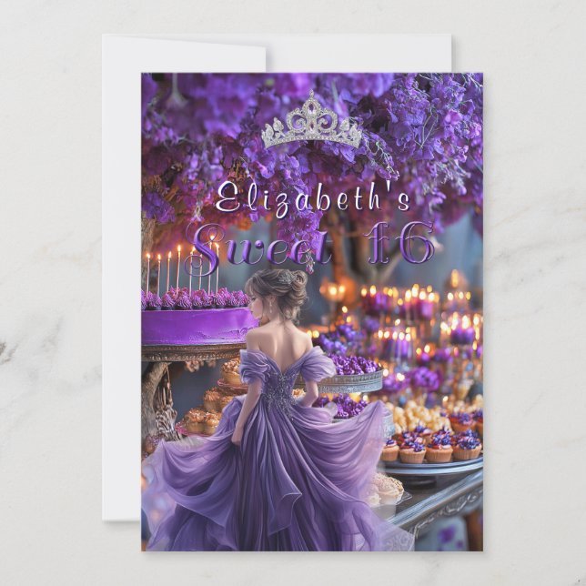 Convites Bolo de 16 Flores de Vestido Roxos (Frente)