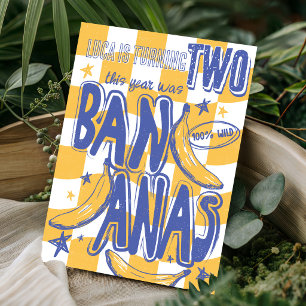 Convites Bolo de 2 anos do macaco xadrez moderno BANANA eng