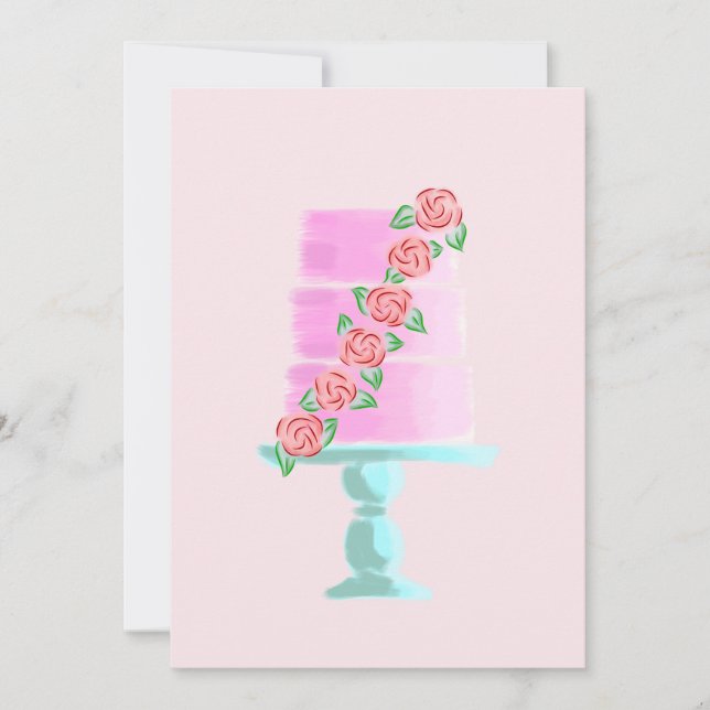 Convites Bolo de 3 Andares Rosa (Frente)