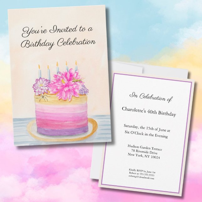 Convites Bolo de 40º Aniversário com Dahlia e Inseto do Jar (Criador carregado)