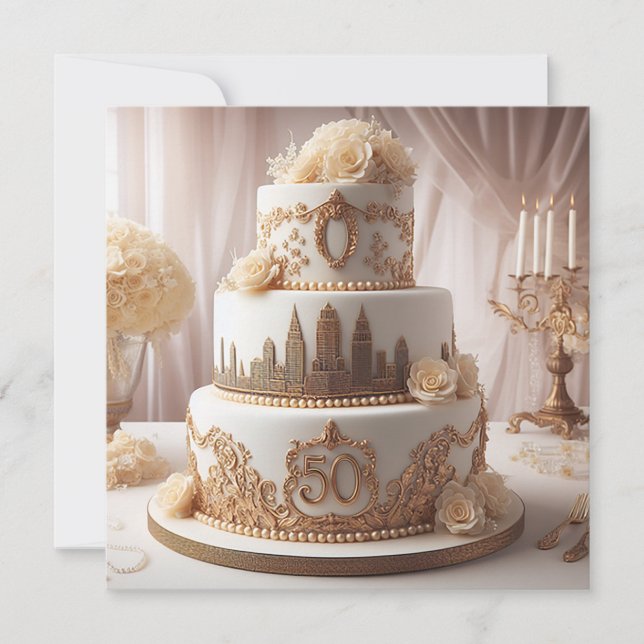 CONVITES BOLO DE 50º ANIVERSÁRIO DE CASAMENTO LINDO  (Frente)