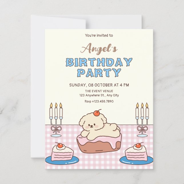 Convites Bolo de aniversário adorável  (Frente)