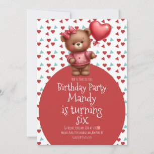Convites Bolo de Aniversário Balão Padrão Coração de Urso A