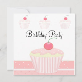 Convites Bolo de Aniversário com Cupcake Rosa